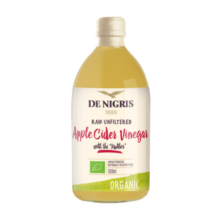 DE NIGRIS Organic Apple Cider Vinegar, Raw Unfiltered, 500ml, Product of Italy