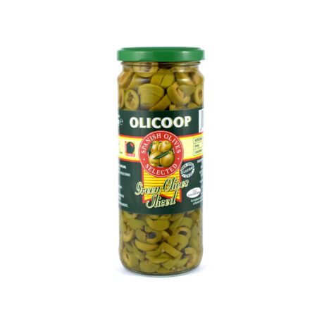 OLICOOP Green Sliced Olives, 450g, Product of Spain
